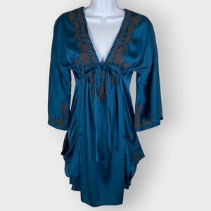 Moon Collection Babydoll Satin Top | L | Turquoise | Artsy Boho Fairy